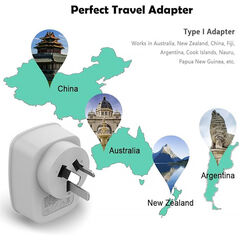 TESSAN Australia New Zealand Travel Power Adapter, Type I Plug Adapter with 2 USB & 1 American Grounded Outlet, Adaptor for US to Fiji Argentina China, 3 Pack
