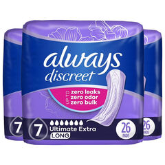 Always Discreet Adult Incontinence Pads 26 Ct, 7-Drop Extra Absorbency, 3 Pack