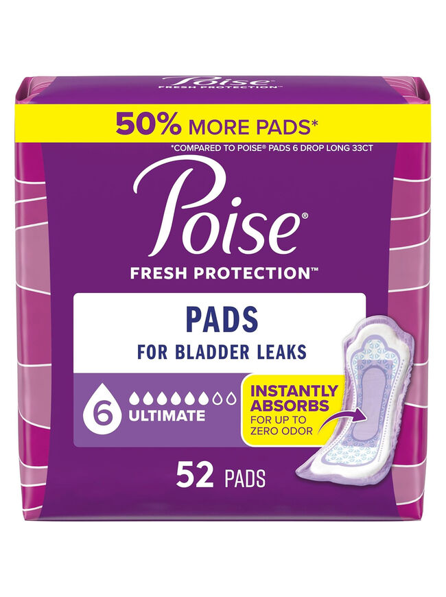 Poise Incontinence Pads (Postpartum), 6 Drop Ultimate Absorb, Regular, 52 Ct