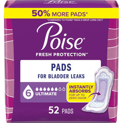 Poise Incontinence Pads (Postpartum), 6 Drop Ultimate Absorb, Regular, 52 Ct