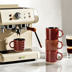 GBHOME 8OZ Stackable Coffee Mugs, Ceramic Coffee Mugs with Texture Patterns Set of 4, Red