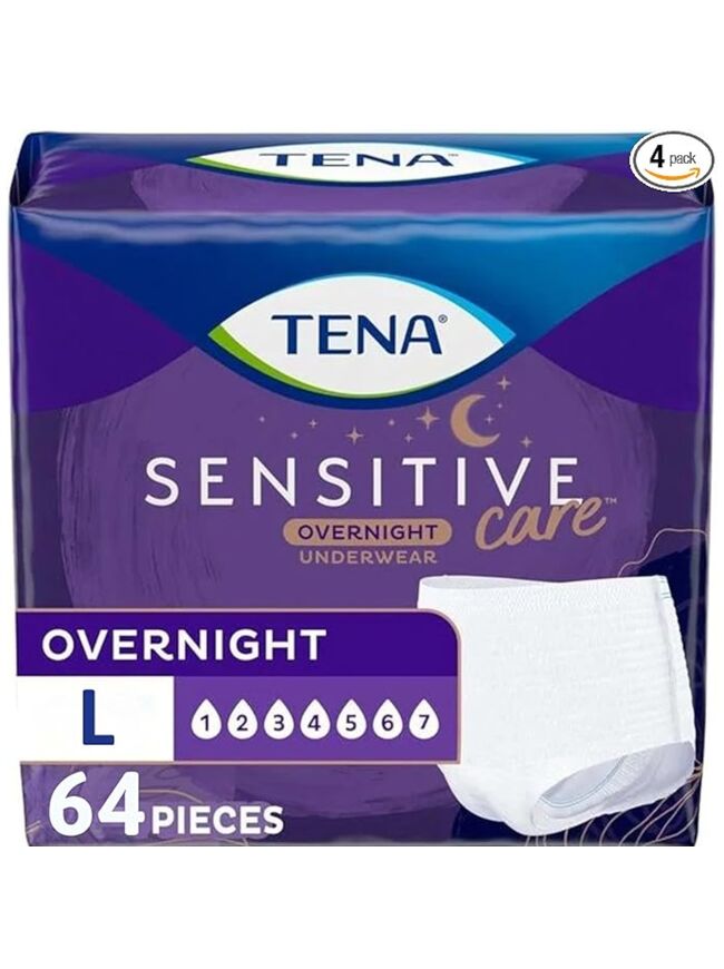 TENA Sensitive Care Overnight Incontinence Underwear for Women, Large, 64 Count (New Sizing)