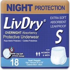 LivDry Overnight Adult Diapers for Women and Men, Max Protection Incontinence Underwear (Small, 18-Pack)