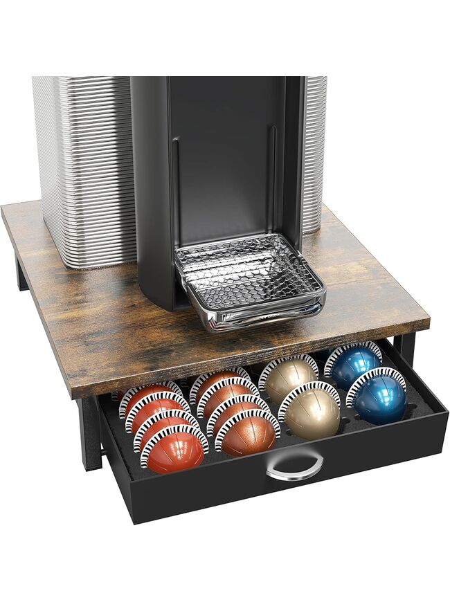 DecoBrothers Vertuo Pod Holder Drawer, 24 Large or 48 Small Nespresso Capsule Organizer, Rustic Brown