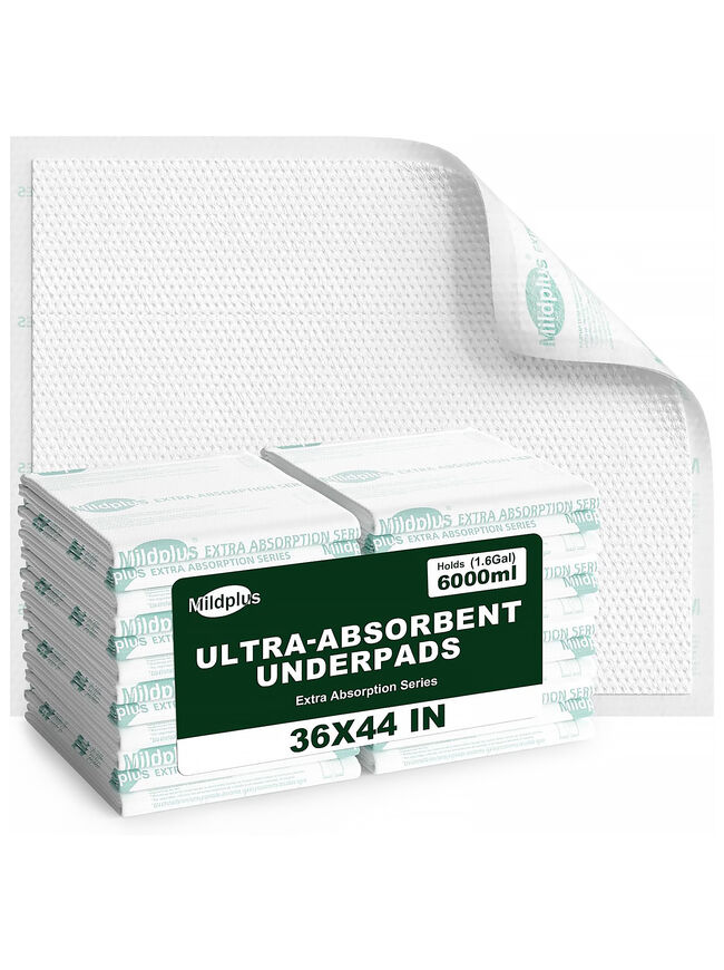 MILDPLUS Heavy Duty Underpads: 36"X44", Cloth Backing, 20Ct, Incontinence Pads