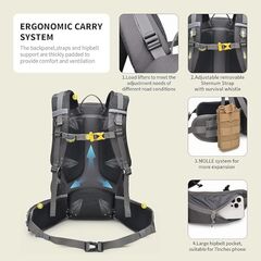 SKYSPER Hiking Backpack for Men Women, 35L Travel Backpack Waterproof Camping Backpack Outdoor Lightweight Daypack- Dark Grey