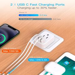 Type E F Plug Adapter, HANYCONY Germany France Travel Plug Adapter with 2 Outlets 3 USB Ports(2 USB C)，Schuko Plug Power Adaptor for US to Europe EU Spain Iceland Korea Greece German French