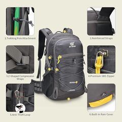SKYSPER Hiking Backpack for Men Women, 35L Travel Backpack Waterproof Camping Backpack Outdoor Lightweight Daypack- Dark Grey