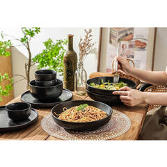 S&Q'S CERAMICS Large Pasta Bowls, 65 ounce Large Salad Bowls Set of 4, 10'' Ceramic Wide Shallow Bowl Plates, Large Serving Bowls for Fruit, Party Entertaining, Microwave Safe(Black and Grey)