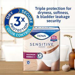 TENA Sensitive Care Adult Incontinence Underwear for Women, Maximum, Small/Medium, White, Disposable, 10 Count  