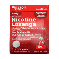 Amazon Basic Care Nicotine Polacrilex Lozenge, 4 mg, Stop Smoking Aid, Cherry Flavor; 72 Count