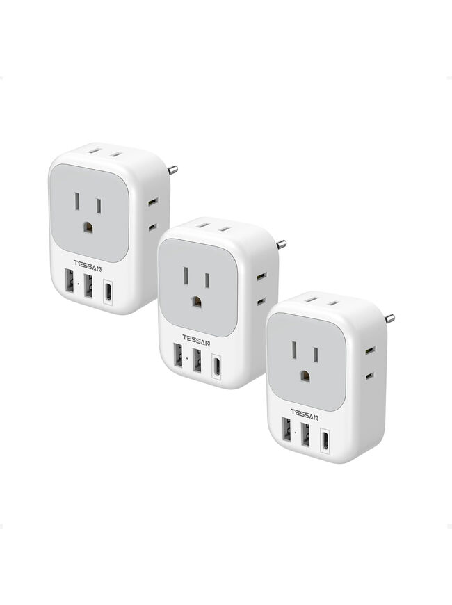 TESSAN European Travel Plug Adapter USB C 3 Pack, US to Europe Plug Adaptor with 4 AC Outlets 3 USB Charging Ports, Type C Power Adapter for USA to EU Euro Spain France Iceland Italy Germany Greece