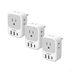 TESSAN European Travel Plug Adapter USB C 3 Pack, US to Europe Plug Adaptor with 4 AC Outlets 3 USB Charging Ports, Type C Power Adapter for USA to EU Euro Spain France Iceland Italy Germany Greece