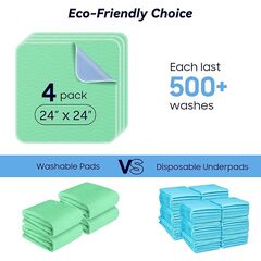 4 Pack 24” x 24” Extra Heavy Absorbency Washable Underpads, Waterproof Nursing Pads Incontinence Bed Pads, Reusable Washable Pee Pads for Dogs, Diaper Changing & Adults, Washable Puppy Pads