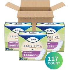 TENA Sensitive Care Incontinence Pads for Women, Bladder Control & Postpartum, Maximum Absorbency, Long - 117 Count