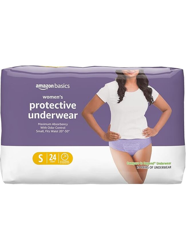 Amazon Basics Incontinence Underwear for Women, Protective, Disposable, Postpartum, Maximum Absorbency, Small, Lavender, 24 Count