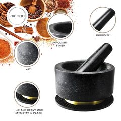 Mortar and Pestle Set 100% Natural Heavy Granite 5.5 inch 2 Cups Capacity