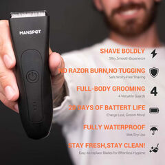 MANSPOT Manscape Groin & Body Hair Trimmer for Men, Electric Ball Pubic Trimmer Shaver,Manscape Kit with 4 Guard,Replaceable Ceramic Blade Heads,Waterproof Wet/Dry Shaver,90 Minutes Shaving