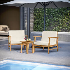 3 Piece Patio Bistro Furniture Wood Conversation Set