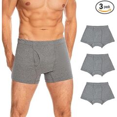 ShieldEase Washable Incontinence Boxer Briefs for Men - Cotton Leakproof Underwear with Fly, Enhanced Front & Rear Protection 120ml Absorbency (3 Pack, Gray, XL)