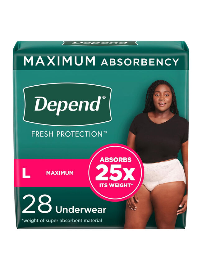 Depend Fresh Protection Adult Incontinence & Postpartum Bladder Leak Underwear for Women, Disposable, Maximum, Large, Blush, 28 Count, Packaging May Vary