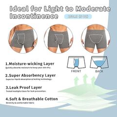 ShieldEase Washable Incontinence Boxer Briefs for Men - Cotton Leakproof Underwear with Fly, Enhanced Front & Rear Protection 120ml Absorbency (3 Pack, Gray, XL)