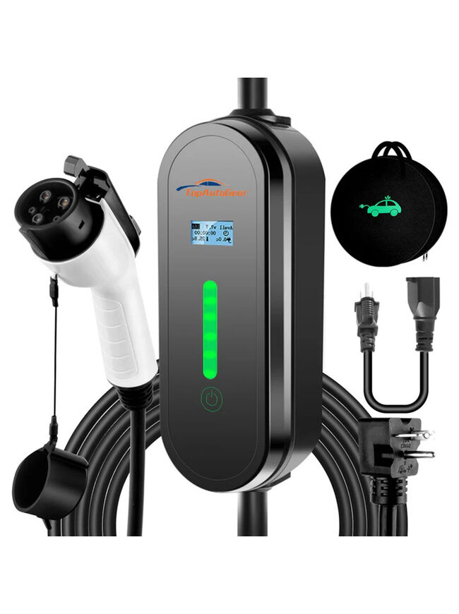 Electric Vehicle Charger Level 1 & 2 16 Amp EV Charging Station Includes NEMA5-15P & 6-20 Plug