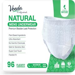 Veeda Natural Adult Incontinence Underwear for Men - Disposable Underwear for Bladder Leakage Protection - Adult Diapers for Men with Maximum Absorbency - Large Size - 96 Count