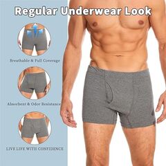 ShieldEase Washable Incontinence Boxer Briefs for Men - Cotton Leakproof Underwear with Fly, Enhanced Front & Rear Protection 120ml Absorbency (3 Pack, Gray, XL)