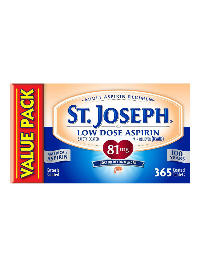 St. Joseph Aspirin Pain Reliever (NSAID) 81mg, Enteric Safety Coated, 365 ct