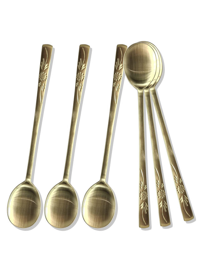 BALWOO 6 Pcs Korean Style Soup Spoon 8.5 inch Premium 304(18/10) Stainless Steel Dessert Spoons Dinner Spoon, Table Spoon, Rice Spoon Ice Cream Scoop (Sunflower, TITANIUM)