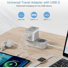 TESSAN Universal Travel Adapter, International Power Adapter with 4 USB Ports (1 USB C), Worldwide Plug Adaptor Wall Charger for USA to Europe UK France Germany Spain Ireland Australia(Type C/G/A/I)