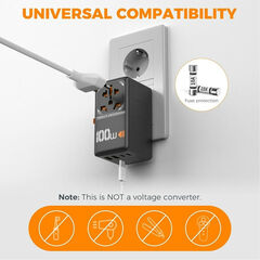 Tessan Universal Travel Adapter GaN 100W Worldwide Power Outlet Type C/G/A/I