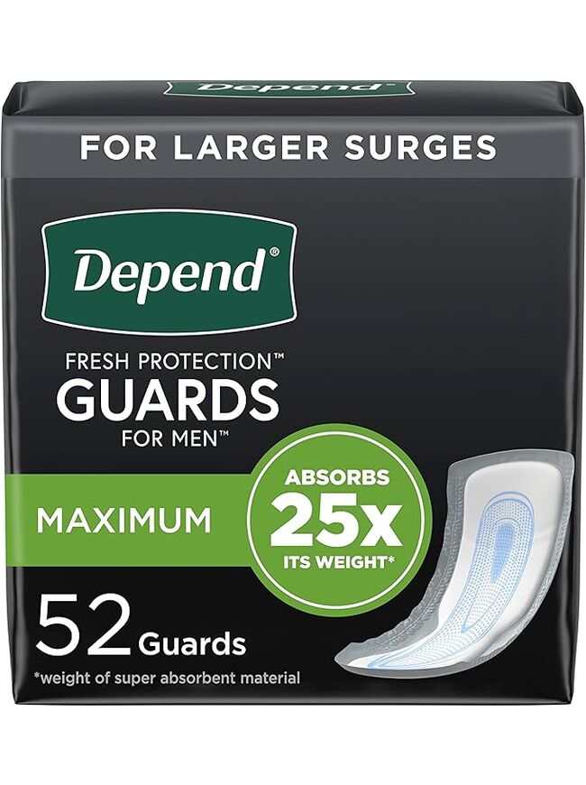 Depend Incontinence Guards/Incontinence Pads for Men/Bladder Control Pads, Maximum Absorbency, 52 Count,Packaging May Vary