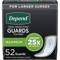 Depend Incontinence Guards/Incontinence Pads for Men/Bladder Control Pads, Maximum Absorbency, 52 Count,Packaging May Vary