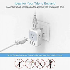 3-PACK: US To UK/HK/Saudi Arabia Travel Adapter With 4 Outlets 3 USB Ports (Fast Charging PD 15W)