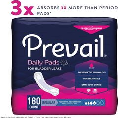 Prevail Incontinence Bladder Control Pads for Women, Moderate Absorbency, Regular Length, 180 Count (packaging may vary)