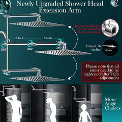 12'' Rain Shower Head Combo, High Pressure Rainfall Shower Head with 16'' Flexible Adjustment of Height/Angle Upgraded Extension Arm and 5 Setting Spray Handheld Shower Head, Anti-leak (Chrome)