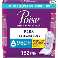 Poise Incontinence & Postpartum Pads for Bladder Leaks, 4 Drop Moderate Absorbency, Regular Length, 132 Count, Packaging May Vary