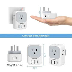 3-PACK: US To UK/HK/Saudi Arabia Travel Adapter With 4 Outlets 3 USB Ports (Fast Charging PD 15W)