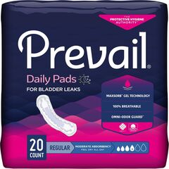 Prevail Incontinence Bladder Control Pads for Women, Moderate Absorbency, Regular Length, 180 Count (packaging may vary)