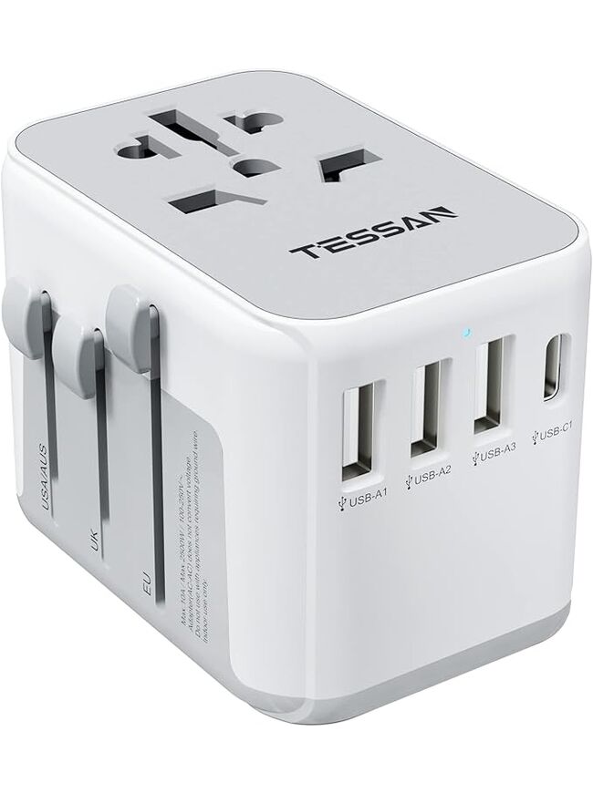 TESSAN Universal Travel Adapter, International Power Adapter with 4 USB Ports (1 USB C), Worldwide Plug Adaptor Wall Charger for USA to Europe UK France Germany Spain Ireland Australia(Type C/G/A/I)