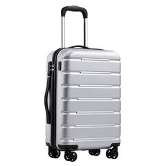 Coolife 20" Suitcase Carry-on Spinner with TSA Lock and USB Port - Lightweight Hardside Luggage - Silver