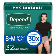 Depend Fresh Protection Adult Incontinence Underwear for Men, Disposable, Maximum, Small/Medium, Grey, 32 Count, Packaging May Vary