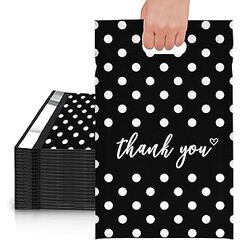 JinRuiKJ Poly Mailers with Handle 10x13 Inch 25 Pcs, Easy to Carry Packaging Bags for Small Business, Thank You Shipping Bags with Self Adhesive Strip, Tearproof and Waterproof - White Polka Dot