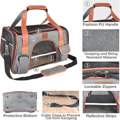 Purrpy Premium Cat Dog Carrier Airline Approved Soft Sided Pet Travel Bag, Car Seat Safe Carrier Deep Grey L
