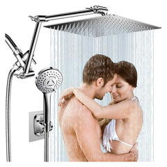 12'' Rain Shower Head Combo, High Pressure Rainfall Shower Head with 16'' Flexible Adjustment of Height/Angle Upgraded Extension Arm and 5 Setting Spray Handheld Shower Head, Anti-leak (Chrome)