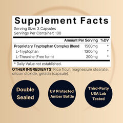 NatureBell L Tryptophan 1300mg with L Theanine 200mg, 300 Capsules