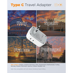 2 Pack European Plug Adapter USB C, TESSAN US to Europe Adapter 4 Outlets 3 USB