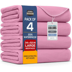 Utopia Bedding Washable Underpads 34" x 52" (Pack of 4), Waterproof Reusable Heavy Absorbency Incontinence Bed Pads for Adults, Kids, Elderly and Pets, Bedwetting Pads for Sofa and Couch (Pink)